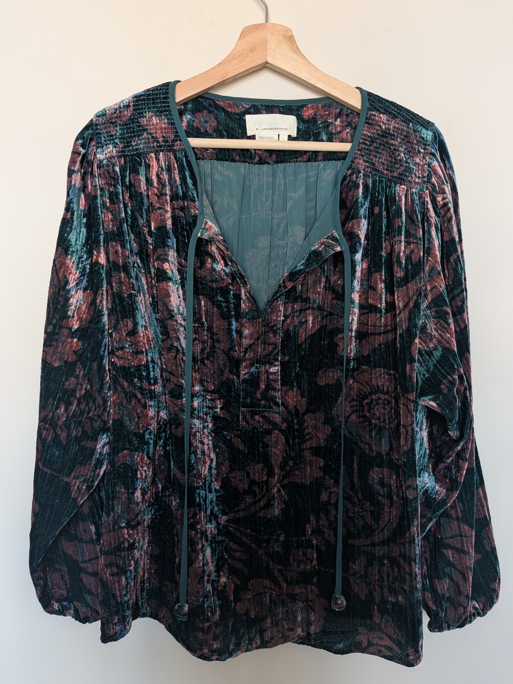 Anthropologie Velvet Floral Peasant Blouse